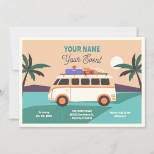 Convites Viagens de Verão de Retro van