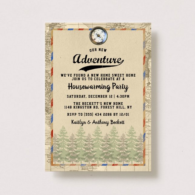 Convites viagens vintage "Adventure" - Partido do Aquecimen (Criador carregado)