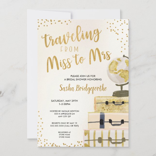 Convites Viajando de Miss a Sra. chá de panela (Frente)