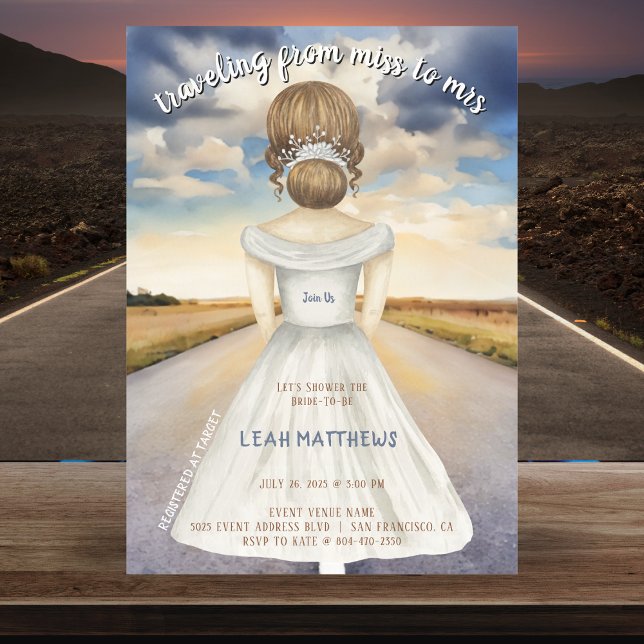 Convites Viajando de Miss a Sra. Chá de panela (Traveling From Miss to Mrs Bridal Shower Invitation
)