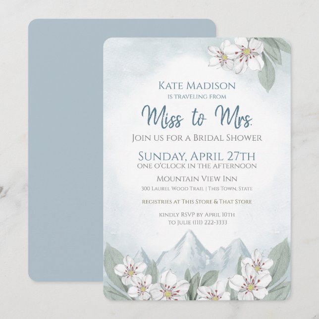 Convites Viajando de Miss a Sra. Mountain Chá de panela (Frente/Verso)