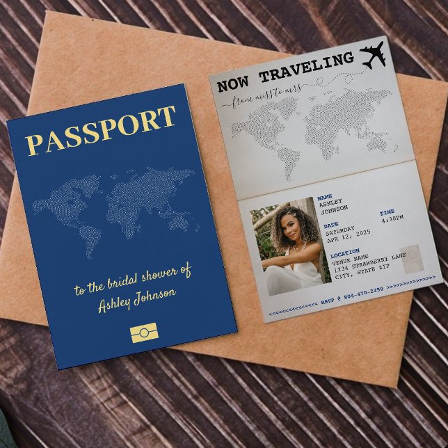 Convites Viajando de Miss a Sra. Passaporte Chá de panela (Traveling From Miss to Mrs Passport Bridal Shower Invitation
)