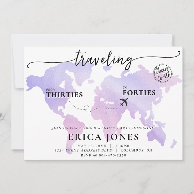 Convites Viajando do aniversário de 40 anos de 30 para 40 (Frente)