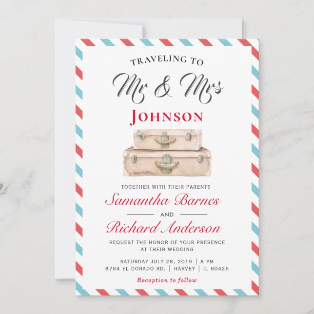 Convites Viajando para o casamento entre o Sr. e a Sra. Via (Frente)