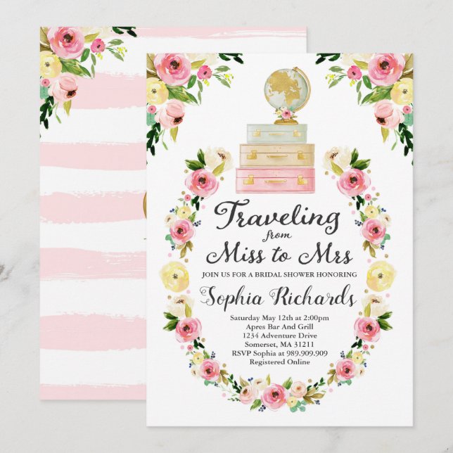 Convites Viajar De Senhorita Para Sra. Chá de panela Convid (Frente/Verso)