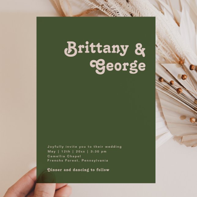 Convites Vibes de Retro Simples | Casamento Casual Verde Ol (Criador carregado)