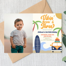 Convites Vibin' e Três Surfs Blue aniversário de 3 anos Par