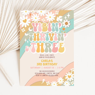 Convites Vibin' Prosperando E Três Aniversário Retro Hippie