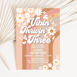 Convites Vibin' Thrivin' E Três Aniversário Retro Terroso