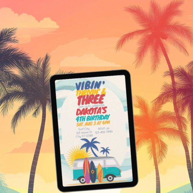 Convites Vibin' Thrivin' & Three Surf Van 3rd Birthday (Criador carregado)