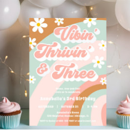 Convites Vibin' Thrivin' TRE Groovy aniversário de 3 anos r
