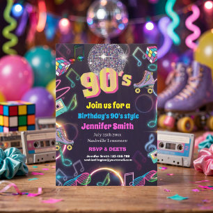 Convites Vibrações de discoteca néon dos anos 90 estilo ret