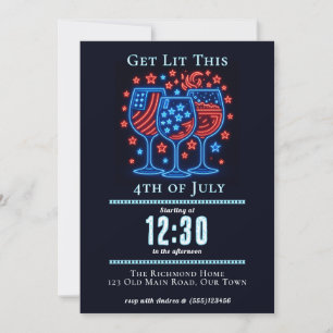 Convites Vibrações de Liberdade Neon   Festa de 4 de Julho