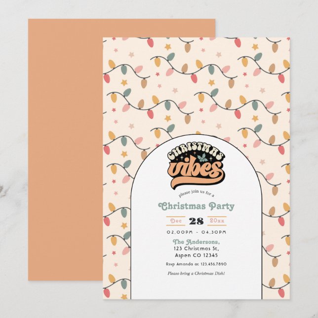 Convites Vibrações de Natal Retrô Festa de Férias (Frente/Verso)