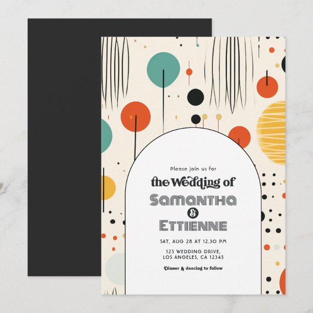 Convites Vibrações Retrô Groovy de Casamento (Frente/Verso)