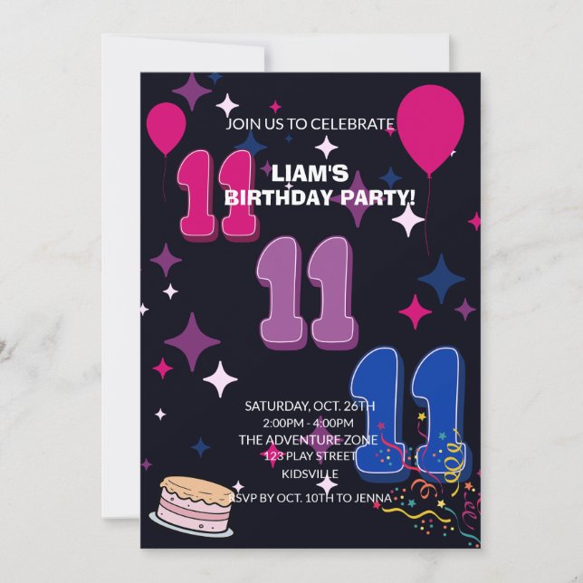 Convites Vibrant 11th Birthday | Pink Blue Confetti (Frente)