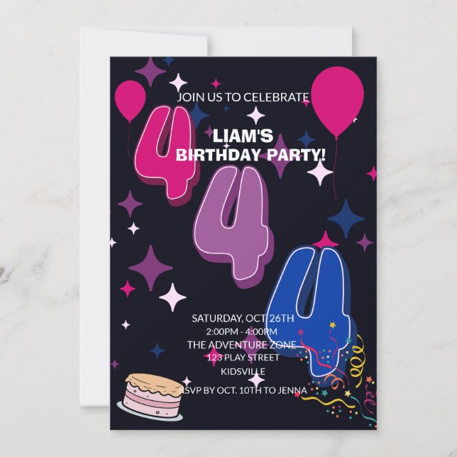 Convites Vibrant 4th Birthday | Pink Blue Confetti (Frente)