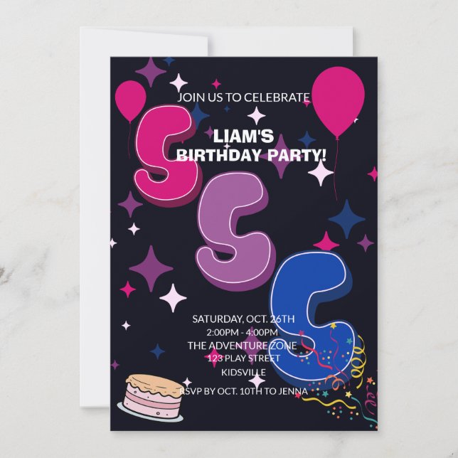 Convites Vibrant 5th Birthday | Pink Blue Confetti (Frente)