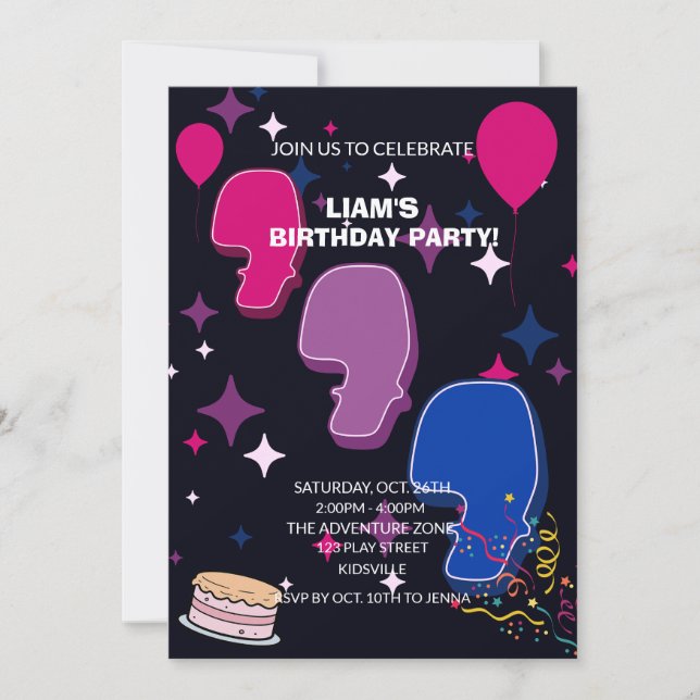 Convites Vibrant 7th Birthday | Pink Blue Confetti (Frente)