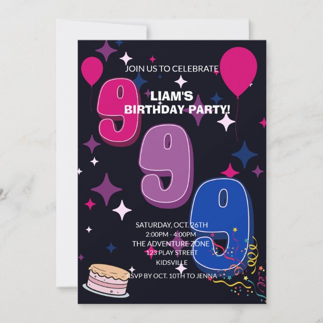 Convites Vibrant 9th Birthday  | Pink Blue Confetti (Frente)
