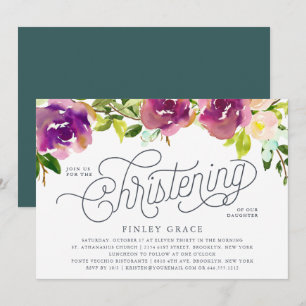 Convites Vibrant Bloom Christening Invitation