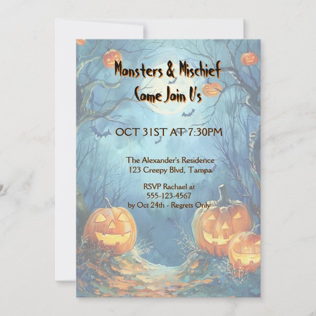 Convites Vibrant Blue Pumpkin Halloween (Frente)