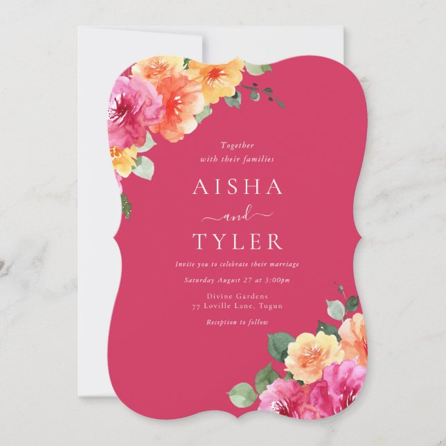 Convites Vibrant Blush Floral Watercolor Wedding (Frente)