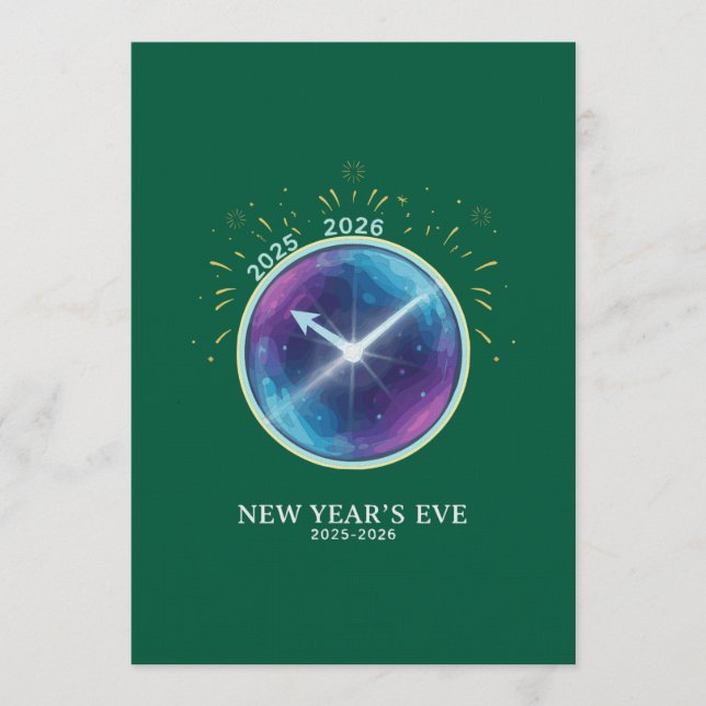Convites Vibrant Celestial Clock New Year's Eve 2026 Party (Frente)