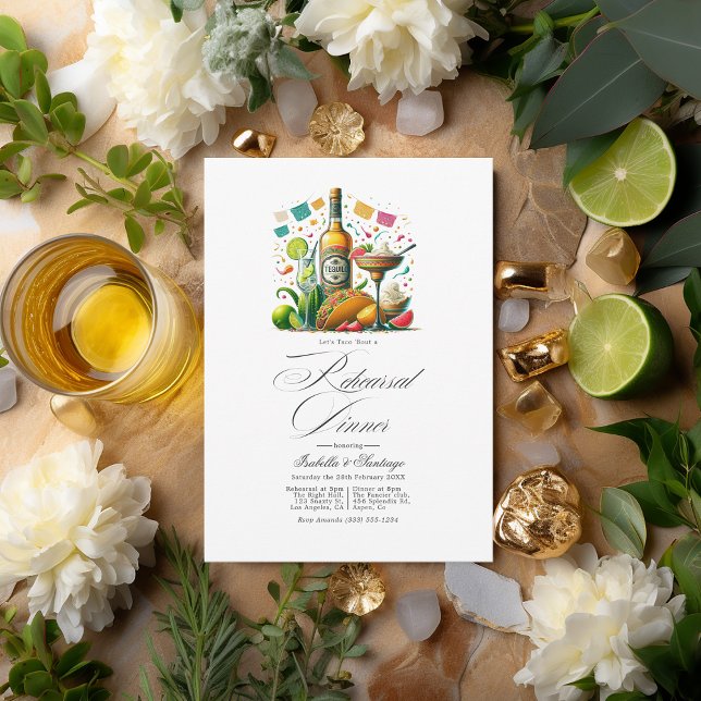 Convites Vibrant Fiesta Vamos Taco sobre um Janto de ensaio (Vibrant Fiesta Let's Taco 'bout a Rehearsal Dinner Invitation)