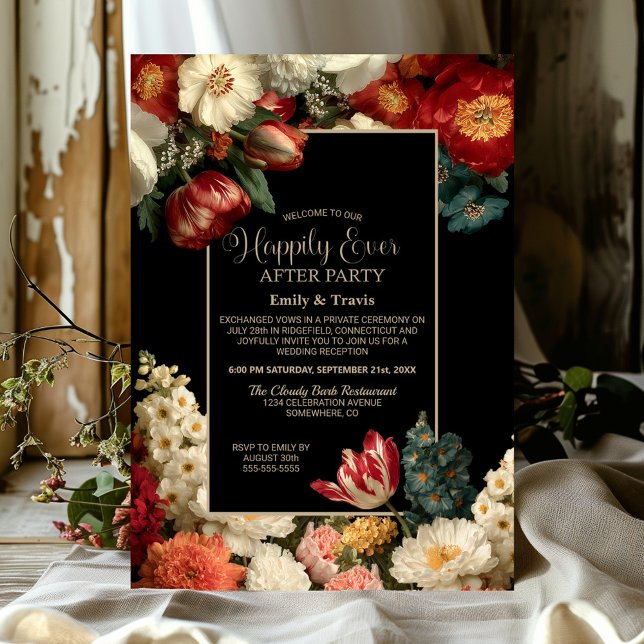 Convites Vibrant Floral Black Happily Ever After Party (Criador carregado)