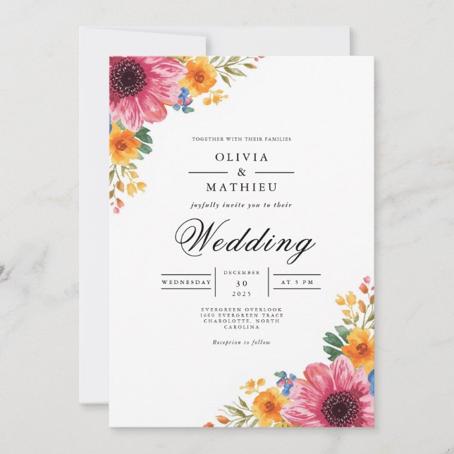 Convites Vibrant Floral Corner Bloom Weding (Frente)