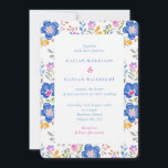 Convites Vibrant Floral Folk Art Wedding<br><div class="desc">Make a bold first impression with this stunning wedding invitation, featuring a lush border of hand-painted folk art florals in rich cobalt blue, hot pink, golden yellow, and soft grey. Perfect for couples who want something a little different — colourful, characterful, and full of personality. The crisp white background lets...</div>