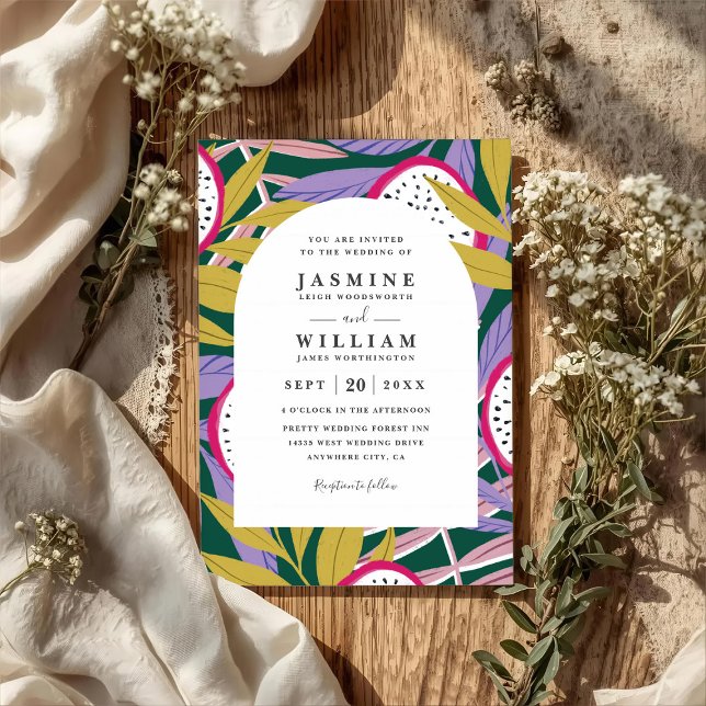Convites Vibrant Floral Tropical Elegant QR Code Wedding (Criador carregado)
