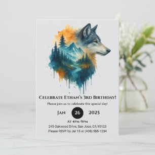 Convites Vibrant Forest Wolf Birthday