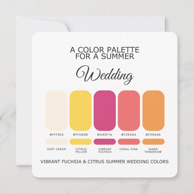 Convites Vibrant Fuchsia Citrus Summer Wedding Palette Card (Frente)