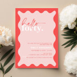 Convites Vibrant Hello Quarty aniversário de 40 anos Party<br><div class="desc">Este convite de festas vibrante é perfeito para uma festa de aniversário moderna. O simples design apresenta o texto do script de saudação contemporâneo em cor branca sobre fundo de pêssego vibrante com borda ondulada. Personalizável em qualquer cor. Mantenha o design mínimo e elegante, como está, ou personalize-o adicionando seus...</div>