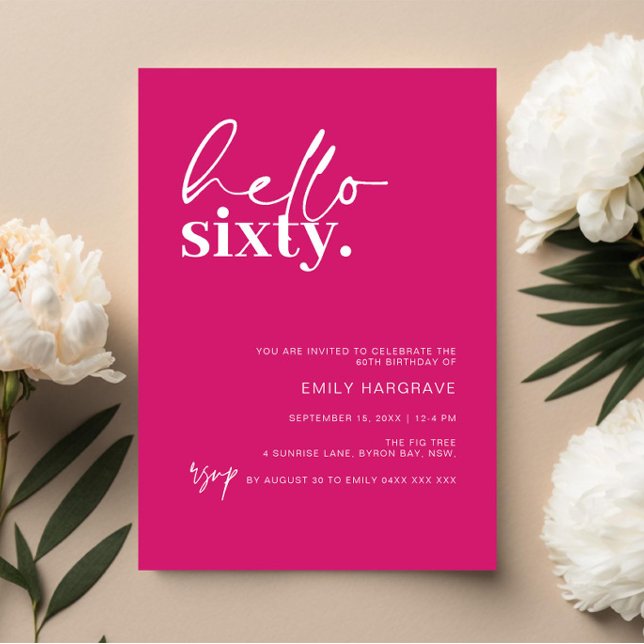 Convites Vibrant Hot Pink Hello Sessenta e sessenta Festa d (Criador carregado)