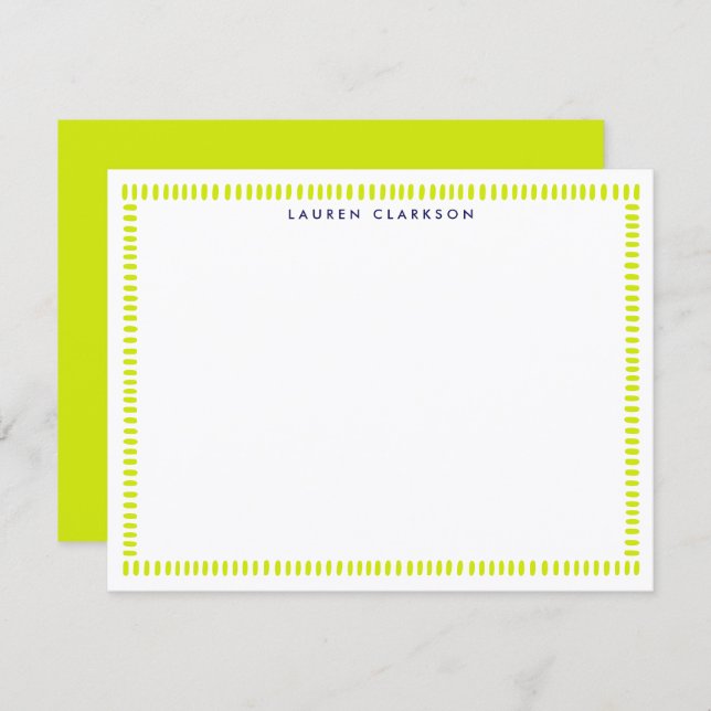 Convites Vibrant Lime Hand Painted Striped Frame Note Card (Frente/Verso)