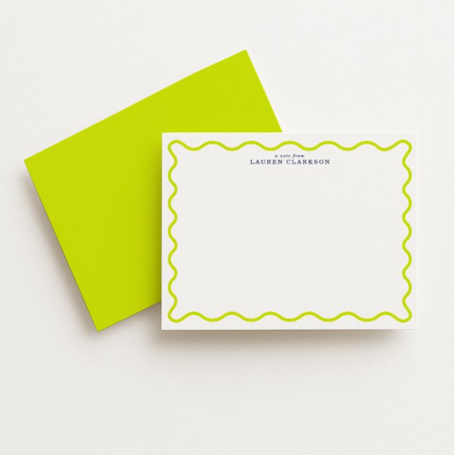 Convites Vibrant Lime Wavy Frame Note Card (Criador carregado)