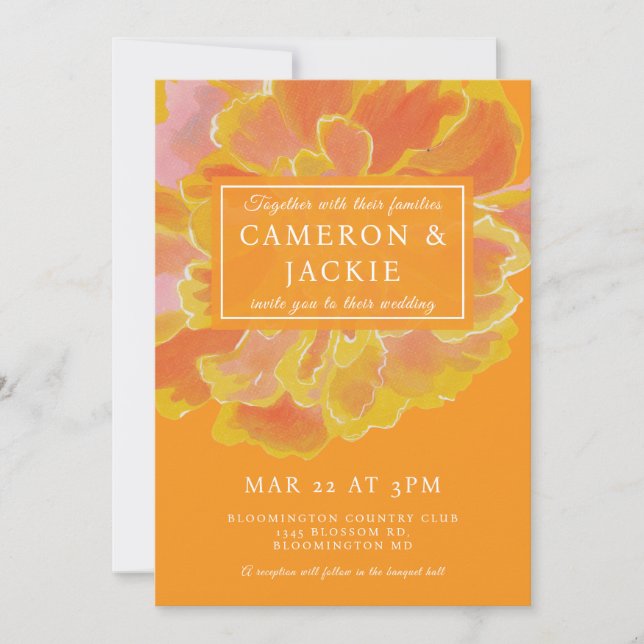 Convites Vibrant Marigold Orange Wedding Invitation (Frente)