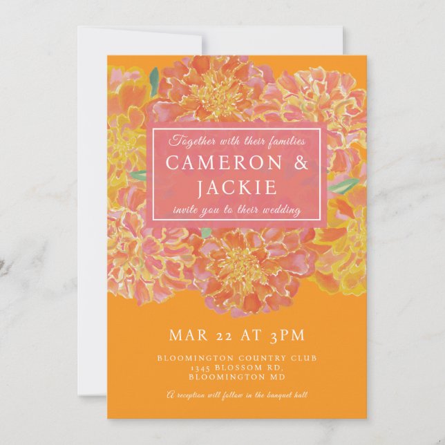 Convites Vibrant Marigold Pink Wedding Invitation (Frente)