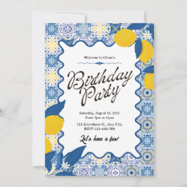 Convites Vibrant Mediterranean Lemon & Blue Birthday