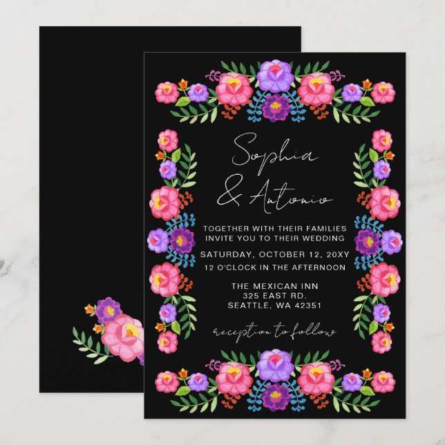 Convites Vibrant Mexican Floral Fiesta Wedding (Frente/Verso)