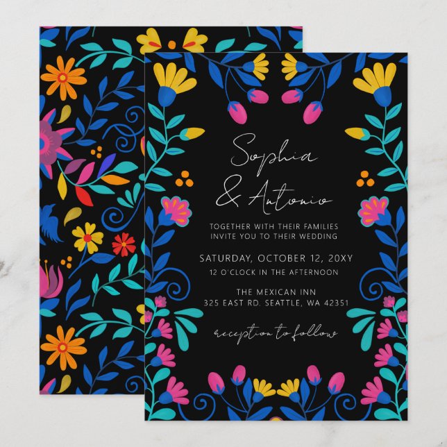 Convites Vibrant Mexicano Floral Fiesta Wedding (Frente/Verso)