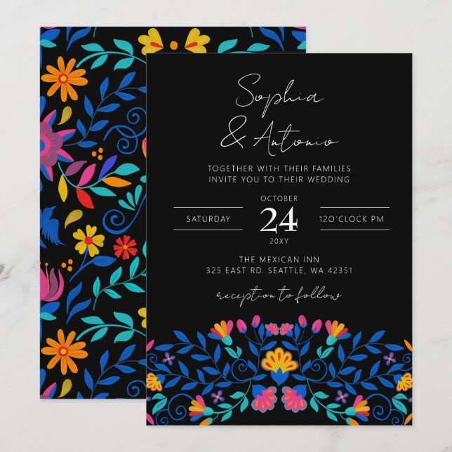 Convites Vibrant Mexicano Floral Fiesta Wedding (Frente/Verso)