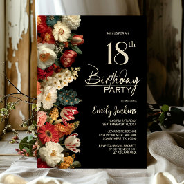 Convites Vibrant Moody Floral Black 18th Birthday Party