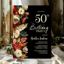 Vibrant Moody Floral Black 50th Birthday Party