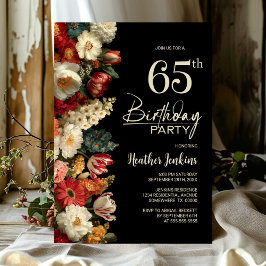 Convites Vibrant Moody Floral Black 65th Birthday Party