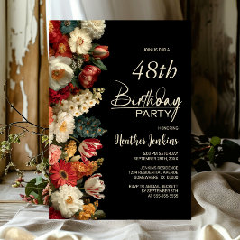 Convites Vibrant Moody Floral Black Any Age Birthday Party