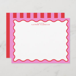 Convites Vibrant Pink & Red Modern Wavy Border Note Card